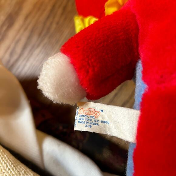 Vintage 1982 Amtoy Baby Soft Touch Clown Plush Chimes Rattle 12" Red Blue Yellow - Picture 5 of 5